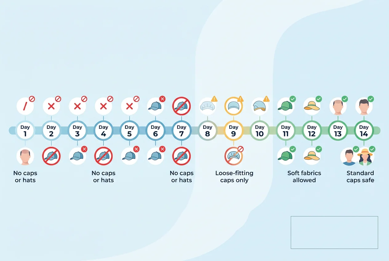 Tijdlijn infographic die toont wanneer u veilig een pet kunt dragen na een haartransplantatie