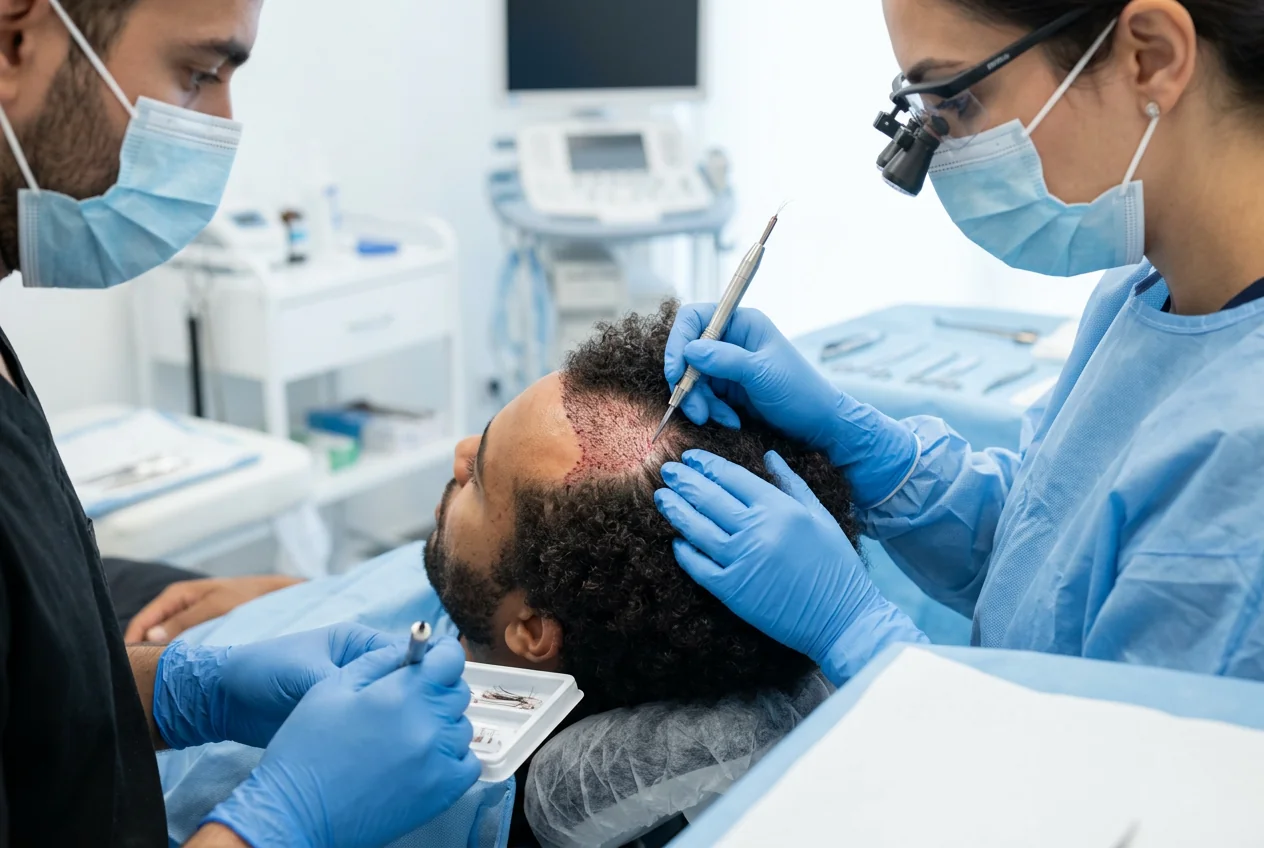 DHI haartransplantatie procedure bij kroeshaar met Choi implanter pen